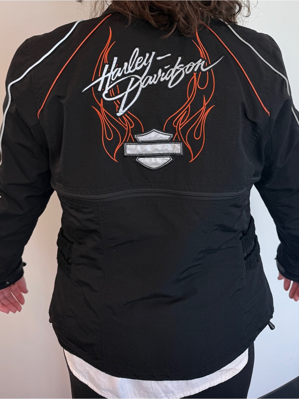Ladies Harley-Davidson Black Jacket with Orange Flame Embroidery